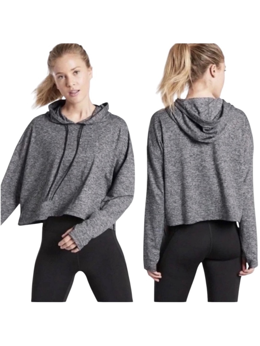 Athleta Women's Uptempo Charcoal Heathered Gray UPF 50 Cropped Hoodie S